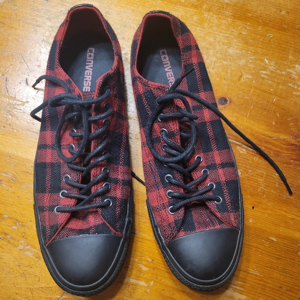 Converse Red and Black Plaid Low Top Sneakers